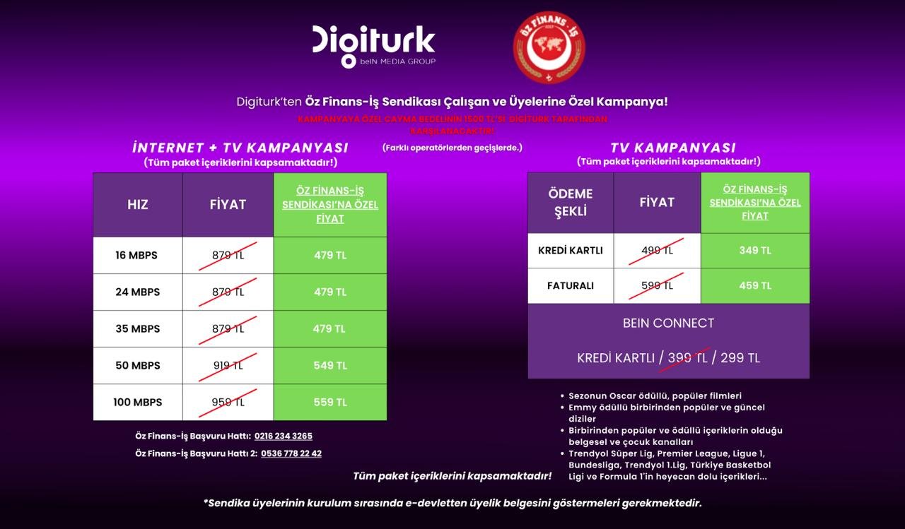 DİGİTURK'TEN ÜYELERİMİZE ÖZEL İNDİRİM